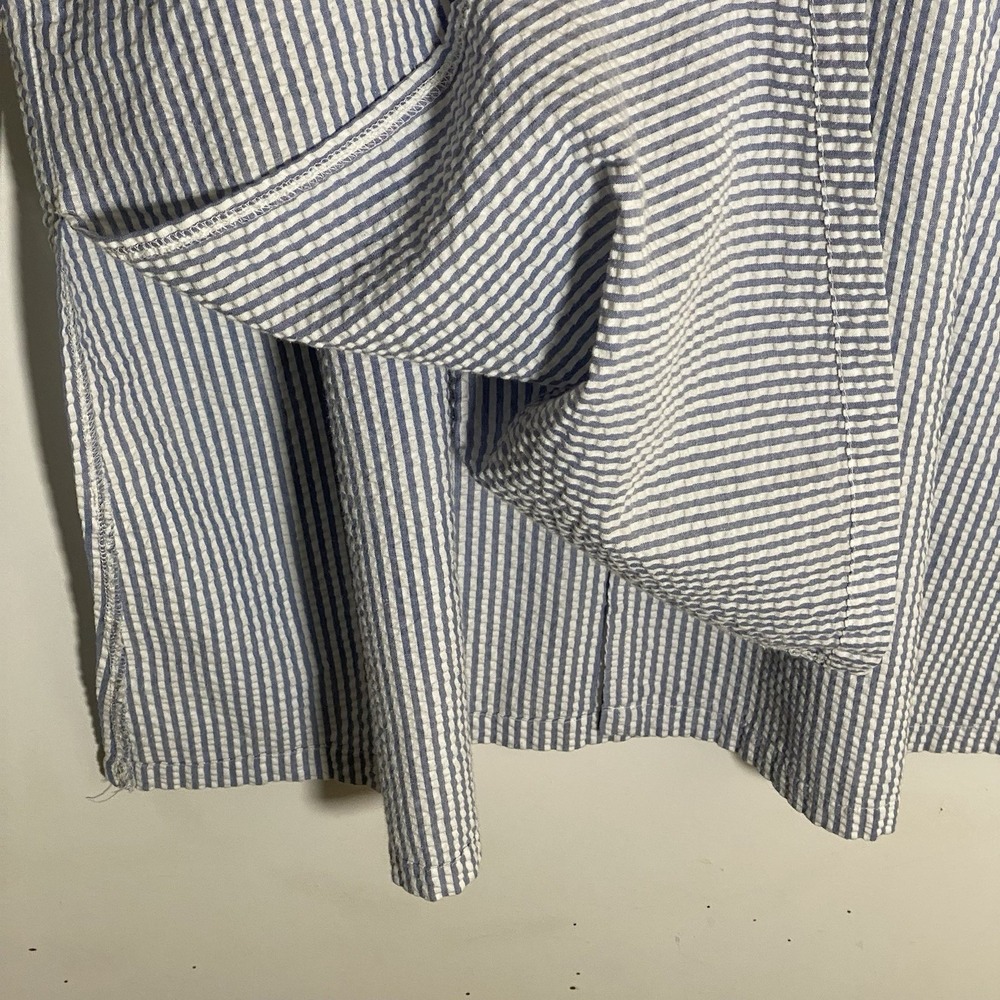 Miss‎ Elaine Housecoat Womens Large Blue White Striped Embroidered Seersucker L - Picture 13 of 16